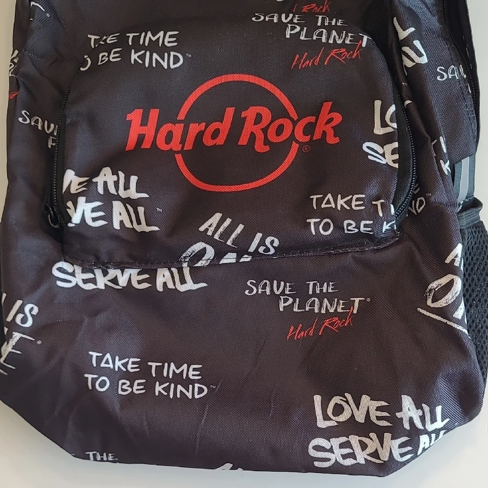 Hard Rock Graphic Backpack Logo Brand Hand Bag Adjustable Straps Bookbag Retro